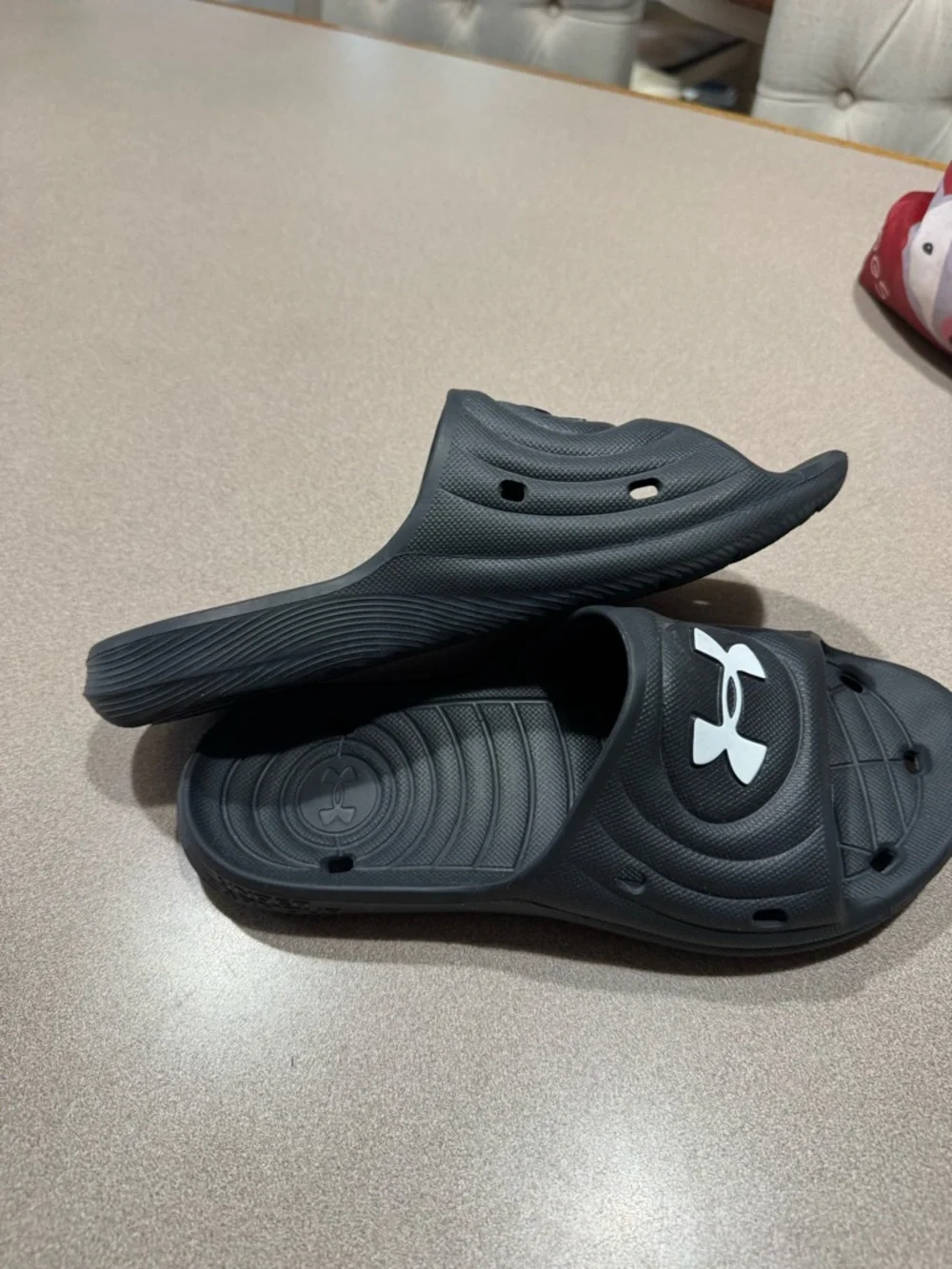 Under Armour Black Slide Sandals with White Logo Accents - Picture 3 of 3